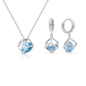 Venta al por mayor de fábrica: Conjunto de joyas de plata de ley 925 con circonitas para hermanas y mejores amigas, que incluye collar y pendientes geométricos para fiesta. - Product Image 1
