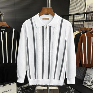 <span class=keywords><strong>Pull</strong></span> tricoté à <span class=keywords><strong>col</strong></span> polo rayé, demi-zip, manches longues, style « old money » pour <span class=keywords><strong>homme</strong></span>, vente en gros directe usine transfrontalière - Product Image 1