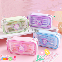 Étui à crayons multifonctionnel mignon pour étudiants, kawaii, anime, dessin animé, grande capacité, pour enfants, lapin, chien, PVC transparent