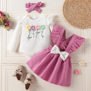 ชุดเดรสผ้าโพกศีรษะแขนยาวแบบวาฟเฟิลสำหรับเด็กทารกเพศหญิงชุดเดรสแขนยาวมีสายผูกโบว์ขนาดเล็กจีบสำหรับฤดูใบไม้ผลิ - Product Image 1