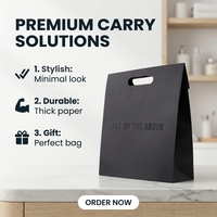 Sac en papier kraft noir de luxe à poignée découpée, personnalisé pour le shopping, emballage de parfums, cosmétiques, beauté, cadeau, vente chaude, pas cher, à poignée plate