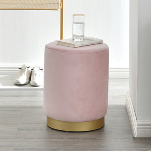 Puf Otomano Redondo de Terciopelo <span class=keywords><strong>Azul</strong></span> Moderno con Base Metálica para Sala de Estar, Venta al por Mayor - Product Image 2