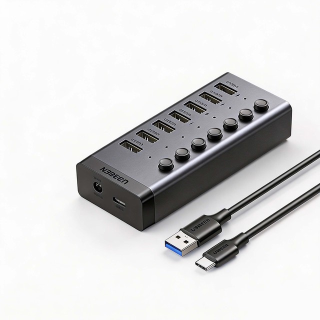 USB 3.0 Hub Individual On Off Switch 1M Cable DC 12V 4A Powered USB Splitter For Laptop Desktop Bulk Phone Flashing