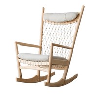 Fauteuil à bascule minimaliste en bois massif, design nordique créatif, dossier en corde tressée diamant, rembourrage en tissu, mobilier de salon