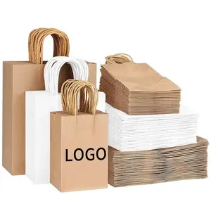 Wholesale Custom Luxury Kraft Paper Gift Packaging Recyclable Brown Christmas Bags Logo Printed Personalized Shopping Craft