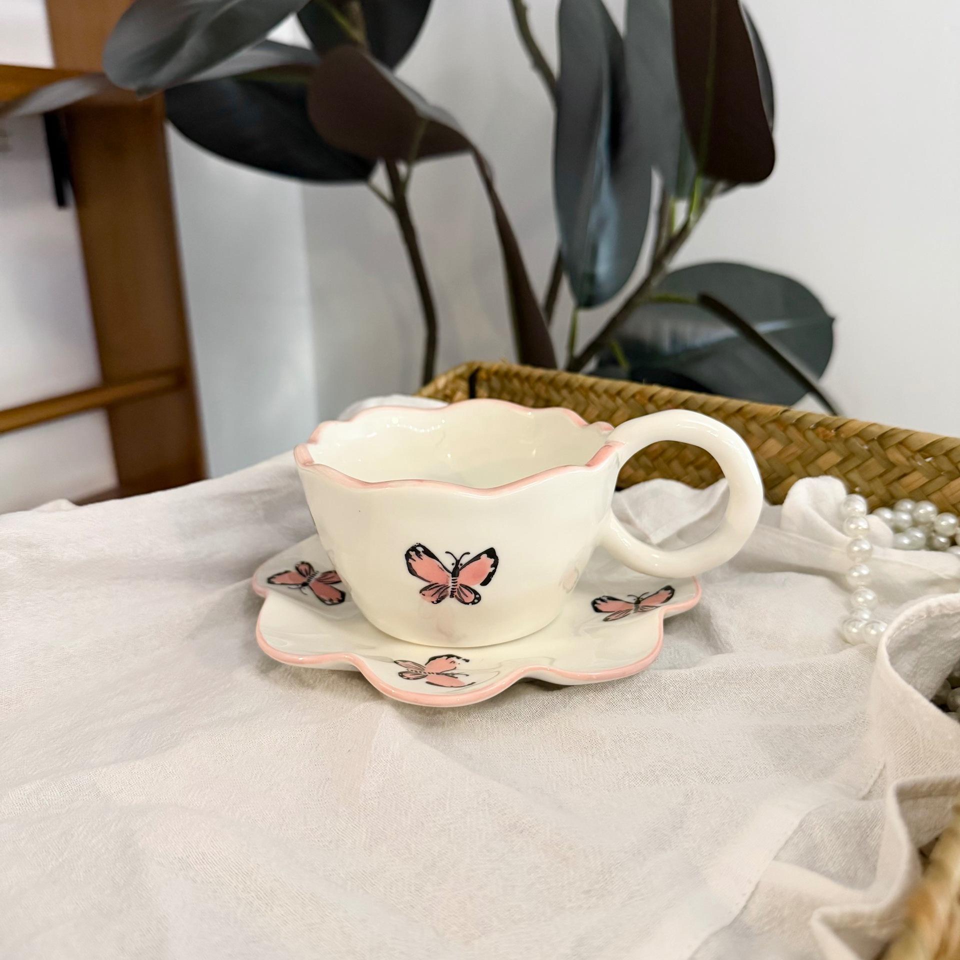 Pink butterfly cup 250ml+plate 15cm