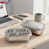 Boîte à lunch en acier inoxydable 18/8 à double paroi, étanche, avec 3 compartiments pour le camping et le bureau