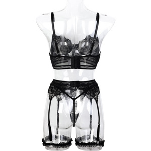Nouvel ensemble de lingerie en dentelle noire classique, élastique, sexy, transparent, 4 pièces, pour femme - Product Image 6