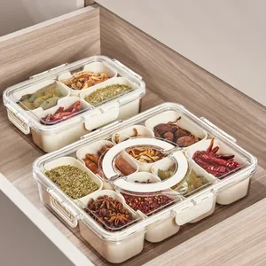 Caja de almacenamiento de aperitivos sellada de diseño propio con divisor Bandeja de verduras para servir dividida de plástico con tapa