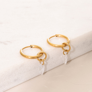 <span class=keywords><strong>Orecchini</strong></span> <span class=keywords><strong>a</strong></span> <span class=keywords><strong>Cerchio</strong></span> con Pendente Geometrico in Acciaio Inossidabile, Placcati in Oro 18K PVD, Impermeabili, con Zirconia Marquise, Gioielli alla Moda - Product Image 3
