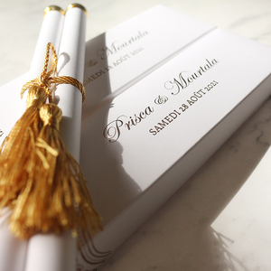 2025 Mới Nhất Tự Làm Thủ Công Hoàng Gia Màu Trắng Và Vàng Phi Giấy Cuộn Với Hộp Sang Trọng Đám Cưới Cuộn Lời Mời - Product Image 6