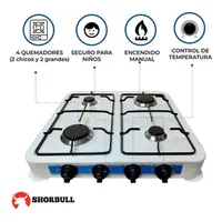 Shorbull kompor Gas 4 tungku, Pemanggang meja baja putih