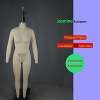 Mannequin de couture femme Jasmine, corps entier ou buste sans tête, réglable, grande poitrine, en fibre de verre avec base à roulettes métallique