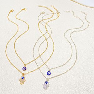 Zircone Hamsa ciondolo a mano gioielli in lega occhio ciondolo occhi d'angelo Multi-strato incastonato con diamanti collana occhio del diavolo da donna - Product Image 3