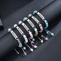 Pulsera de Acero Inoxidable de Fábrica, Diseño Curvo, con Cuentas de Turquesa Rosa Zebra, Grabado Láser de Logotipo y Nombre, Pulsera DIY Hecha a Mano para Parejas