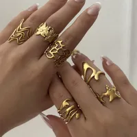 Bagues en acier inoxydable motif vague florale pour femmes et hommes, plaquées or, style vintage, bague ouverte irrégulière motif branche d'arbre, bijoux de fête étanches