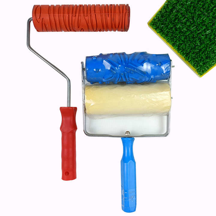 China Manufacturer 7" Wall Decorative Tools Texture Rubber Head Wall Flower Pattern Design Roller and Patterned Paint Brush