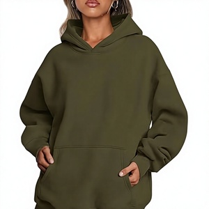 Sudadera con Capucha Extra Grande para Mujer, Color Verde Oliva, con Bolsillos, Corte Regular, Estilo Casual, Material de Felpa, Color Sólido - Product Image 1