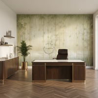 Papier Peint Mural 3D Imperméable Vert Clair Vintage Motif Forêt de Bambou et Lac pour Décoration Murale de Chambre et Salon Facile à Poser