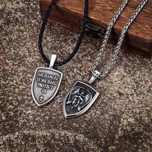 Collier pendentif bouclier de l'archange Saint Michel pour homme, en acier inoxydable, bijoux religieux, chaîne de 60 cm, relief double face - Product Image 3