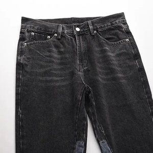 Vaqueros de mezclilla vintage para hombre, estilo patchwork, corte acampanado, pierna ancha, corte ajustado, color negro, estilo hip hop, streetwear, pantalones de mezclilla sueltos tipo lápiz - Product Image 4