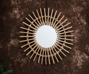 Boho Style <strong>Rattan</strong> Woven Sunburst Frame Round Wall <strong>Mirror</strong> Decorative Vanity <strong>Mirror</strong> for Entryway - Product Image 4
