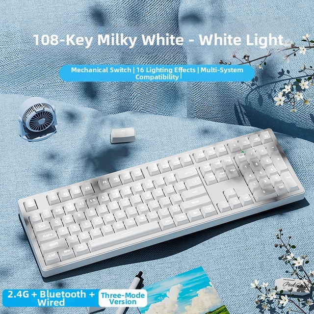 New 2.4G Wireless for Wired Three-mode USB 3.0 Keyboard Multi-system Compatibility 16 Kinds Lighting Effects Mechanical