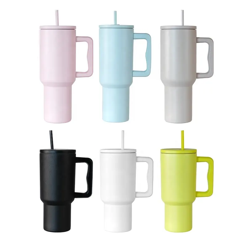 Venta caliente de Amazon de alta calidad 30oz taza de viaje de acero inoxidable con asa y pajita 40oz tazas al aire libre vasos para café