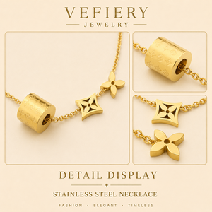 Collier long en forme de Y géométrique en acier titane couleur or pour femmes - Product Image 3