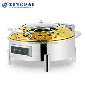 XINGPAI Fournitures <span class=keywords><strong>de</strong></span> restaurant et d'hôtel Chauffe-plats martelés en acier inoxydable <span class=keywords><strong>de</strong></span> luxe en or avec couvercle en verre - Product Image 2