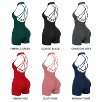 Combinaison de yoga une pièce personnalisée pour femme, sexy, à bretelles multiples, dos nu, style short cycliste, effet push-up fessier, contrôle du ventre, tenue de sport