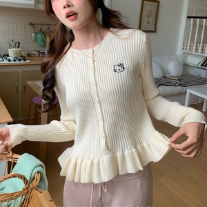 Korean Sweet Aging Embroidered <strong>Black</strong> Fungal Lace Knitted Sweater for Women, New Sweater Shows <strong>Thin</strong> and Versatile Style <strong>Cardigan</strong> - Product Image 1