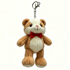 Customized Cute Plush Bear Keychain With Red Bow Tie 11CM-30CM Soft Stuffed Toy For Kids Unisex Gift - Product Image 1