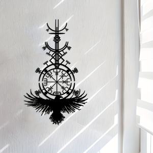 1 pièce Art mural en métal <span class=keywords><strong>Boussole</strong></span> viking avec corbeau gothique Art nordique Logo en métal Décoration intérieure Arts métalliques décoratifs Cadeau parfait viking - Product Image 6