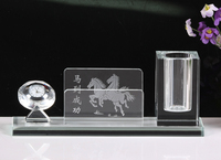 Ensemble de fournitures de bureau en cristal : porte-stylo, horloge, support globe, porte-cartes de visite, couleur transparente/jade, boîte cadeau personnalisable