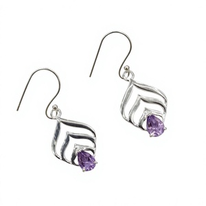 Boucles d'oreilles classiques en argent sterling 925 avec améthyste, anti-ternissement, en forme de goutte, bijoux de créateur, cadeau de mariage - Product Image 5