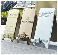 Panneau publicitaire miroir personnalisé double face sur pied pour extérieur, en métal, pour trottoir, avec cadre en A
