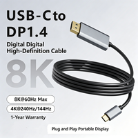 Premium Tip C - DP Kablosu 8K60Hz 4K240Hz 1.8M Alüminyum Alaşımlı Usb C - Monitör Telefonları Tablet Projektör için Adaptör