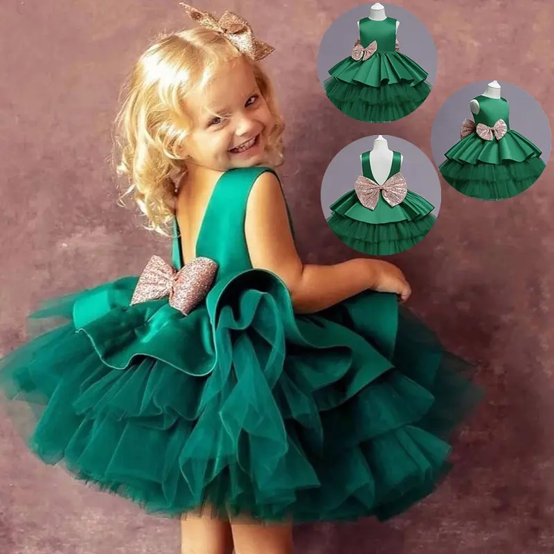 2024Children's prenses elbise çocuk frocks düğün elbisesi bebek bir yıl 0-5years çiçek kız parti elbiseler