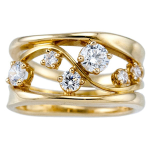 Anello Geometrico Ondulato Color Oro per Donne, Design con Linee di Pietre Scintillanti, Elegante Gioiello da Dito alla Moda - Product Image 4