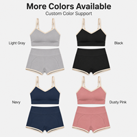 Conjunto Deportivo para Mujer de Marca Privada: Sujetador Deportivo con Cuello en V y Shorts de Ciclismo de Cintura Alta con Ribete en Contraste, Elástico, para Entrenamiento y Fitness