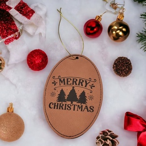 Adornos Navideños Ovalados de Cuero Sintético Personalizados con Grabado Láser, Decoración Navideña de Cuero PU Grabable por Láser de Doble Cara - Product Image 3