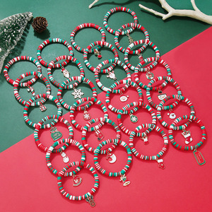 Ensemble de bracelets en pâte polymère de Noël avec pendentif en alliage flocon de neige, renne, Père Noël, bijoux cadeau unisexe - Product Image 2