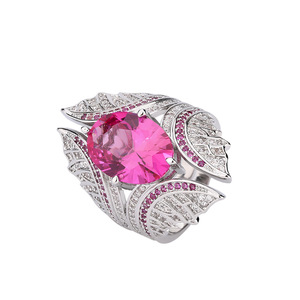 Anello da Cocktail con Zircone Ovale e Ali, Placcato in Rame, Regolabile, Gioiello con Gemma per Donne - Product Image 1