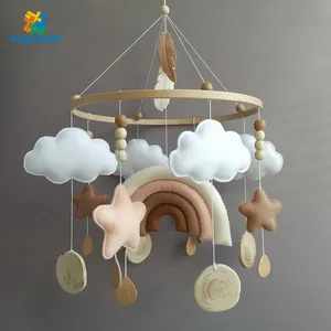 Wholesale Custom Quran Handmade Crib Cot Nursery Baby Mobiles Holz With Stuffed Rainbow Cloud Felt Hanging Decor For Baby Girls