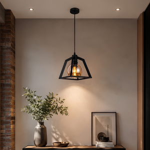 Manufacturers direct sales Industrial Lantern Matte Black Metal Amber Glass Globe Pendant <b>Light</b> - Product Image 1
