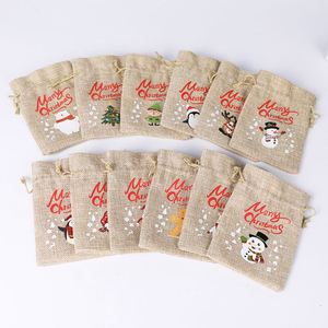 Nouvel ensemble de sacs cadeaux en jute avec cordon de serrage pour Noël, sacs d'emballage pour fêtes d'enfants, pochettes à bonbons de Noël, vente en gros - Product Image 2
