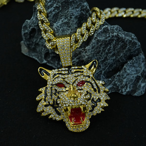 XILIANGFEIZI Herren Vintage-Stil Vollbesetzter Tigerkopf-Anhänger mit Roten Augen und Rotem Mund, Emailliert, Hip-Hop-Design, Großhandel - Product Image 2