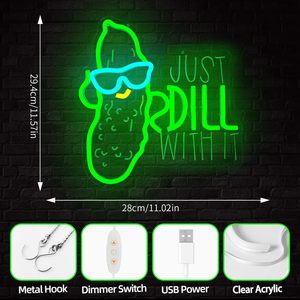 Pickle Neon Sign Just Dill With It Led Sign Dimmable Neon Lights Funny Pickles Light - Product Image 2
