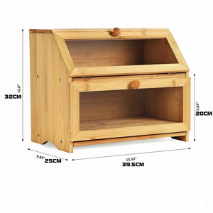 กล่องขนมปังไม้ไผ่สองชั้น กล่องเก็บของไม้สำหรับครัว อบขนมปัง ขนมอบ โทสต์ - Product Image 3